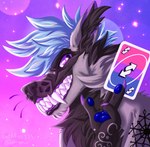 4_fingers anthro bisexual_pride_colors black_eyebrows black_inner_ear_fluff black_nose blue_hair blue_pawpads card claws eyebrows fingers fur grey_body grey_fur hair inner_ear_fluff lgbt_pride male pawpads playing_card pride_colors purple_claws purple_eyes sharp_teeth snarky solo teeth tuft whiskers luckfoxo33 uno uno_reverse_card canid canine mammal hi_res reaction_image