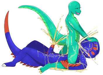 anthro blue_body bodily_fluids butt claws duo erection eyes_closed facesitting female flat_chested genital_fluids genitals green_body male male/female nude open_mouth peeing peeing_together penis scales simple_background sitting sitting_on_another smile snake_hood spikes tail toe_claws urine urine_stream watersports wetting white_background raveneevee codelizard esayian0628 cobra reptile scalie snake 11:8 absurd_res digital_media_(artwork) hi_res