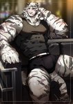 anthro biped black_briefs black_clothing black_shirt black_tank_top black_topwear black_underwear briefs bulge clothed clothing detailed_background fur male muscular muscular_anthro muscular_male shirt solo striped_body striped_fur stripes tank_top topwear underwear white_body white_fur fuguri arknights hypergryph studio_montagne mountain_(arknights) felid mammal pantherine tiger 2021 absurd_res colored hi_res signature