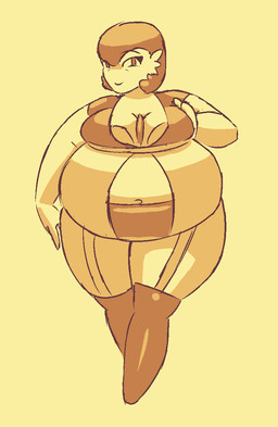 belly big_belly big_breasts black_eyebrows breasts brown_clothing brown_eyes brown_hair brown_legwear clothed clothing eyebrows eyelashes female hair hand_on_breast hand_on_own_breast huge_belly inflation legwear looking_at_viewer navel not_furry simple_background smile smiling_at_viewer solo thick_thighs white_body white_skin yellow_background bo-the-sno nintendo pokemon gardevoir generation_3_pokemon humanoid pokemon_(species) 2017 cel_shading colored digital_media_(artwork) restricted_palette shaded