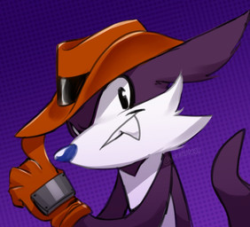 5_fingers anthro biped black_eyes blue_nose brown_clothing brown_gloves brown_handwear brown_hat brown_headwear clothing countershade_fur countershading dotted_background facial_tuft fangs fingers fur gloves handwear hat headgear headwear looking_at_viewer male multicolored_body multicolored_fur pattern_background purple_background purple_body purple_fur purple_tail simple_background smile solo tail teeth tuft two_tone_body two_tone_fur white_body white_countershading white_fur yuun_kurosu classic_sonic_(universe) sega sonic_the_hedgehog_(series) fang_the_hunter dipodid jerboa mammal rodent 2023 half-length_portrait portrait signature