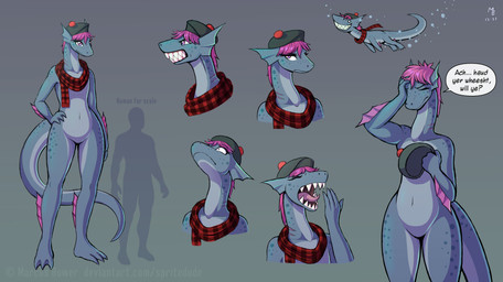 angry anthro arm_fin bared_teeth blue_body bonnet clothing countershade_torso countershading eyelashes featureless_crotch female fin freckled_face freckled_hips freckled_legs freckled_shoulders freckled_tail freckled_thighs freckles gills hair head_fin headgear headwear larger_female long_eyelashes long_neck markings mostly_nude navel non-mammal_navel nude open_mouth pink_eyes pink_hair pink_tongue scarf scarf_only scottish_accent size_difference smooth_skin snout solo spot_freckles spots spotted_body spotted_face spotted_hips spotted_legs spotted_markings spotted_shoulders spotted_skin spotted_tail spotted_thighs tail tail_markings teeth tongue yawn spritedude nessie_(spritedude) human loch_ness_monster mammal absurd_res hi_res model_sheet signature watermark