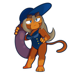 anthro breasts cleavage clothed clothing female hat headgear headwear inflatable inner_tube medium_breasts one-piece_swimsuit solo sun_hat swimwear badmintonne bloons_tower_defense ninja_kiwi admiral_brickell haplorhine mammal monkey primate 1:1 absurd_res hi_res
