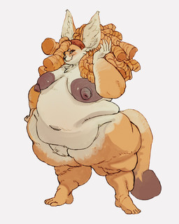 anthro areola belly big_areola big_belly big_breasts big_ears big_nipples black_nose breasts brown_nipples dreadlocks ear_piercing female fupa fur genitals love_handles navel nipples nude obese obese_anthro obese_female overweight overweight_anthro overweight_female piercing simple_background smile solo standing tail tan_body tan_fur vulva white_background white_body white_fur dedecker canid canine fennec_fox fox mammal true_fox 2026 4:5 absurd_res hi_res