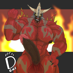 abs anthro armor balls biceps big_balls big_muscles big_penis body_hair chest_hair erection evolved fangs fire flame_markings flexing foreskin genitals glans hand_on_hip happy_trail horn huge_penis looking_at_viewer male markings muscular muscular_male nipples nude pecs penis retracted_foreskin solo spikes teeth vein veiny_muscles veiny_penis donisette kaijudo kaijudo_rise_of_the_duel_masters mythology tatsurion_the_unchained armored_dragon_(kaijudo) beast_kin dragon hybrid mythological_creature mythological_scalie quillspike scalie 1:1 absurd_res hi_res