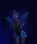 anthro blue_eyes bottomwear choker clothing ear_piercing female fishnet_clothing glowrings heart_eyes heart_symbol horn horn_jewelry horn_ring insect_wings jewelry latex necklace piercing ring_(jewelry) skirt solo wings kirasunnight friendship_is_magic hasbro my_little_pony fan_character trill_(not_a_spider) arthropod changeling absurd_res blue_theme hi_res