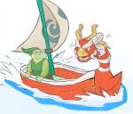 anthro blush boat clothing duo green_clothing green_shirt green_topwear green_tunic male shirt topwear tunic vehicle water watercraft gator_(artist) nintendo the_legend_of_zelda wind_waker king_of_red_lions alligator alligatorid animate_inanimate crocodilian reptile scalie hi_res