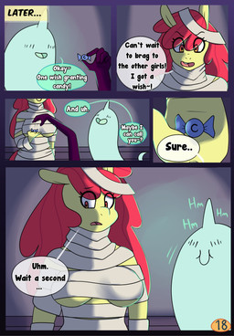 5_fingers aged_up amber_eyes anthro border breasts candy cleavage clothed clothing costume dessert dialogue disembodied_hand female fingers food holidays open_mouth purple_border smile teeth text tongue somescrub friendship_is_magic halloween hasbro my_little_pony apple_bloom_(mlp) earth_pony equid equine ghost horse mammal mummy pony spirit undead 2016 absurd_res comic digital_media_(artwork) english_text hi_res