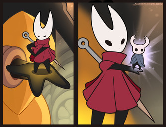 3_fingers anthro black_body clothing dress duo_focus female fingers group holding_object horn male object_in_hand reaching_under_clothing red_clothing red_dress text thin_legs trio weapon colarix hollow_knight:_silksong hollow_knight_(franchise) it's_dangerous_to_go_alone team_cherry hornet_(hollow_knight) shakra_(hollow_knight:_silksong) the_knight_(hollow_knight) arthropod insect vessel_(species) absurd_res hi_res meme url