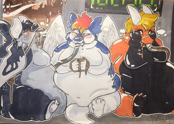 anthro attached belly belly_expansion bigbelly embarrassed expansion fat_rolls feederism feeding feeding_tube female force_feeding forced fur group inflation male medical_instrument moobs morbidly_obese obese overfeeding overweight overweight_anthro ryushi scientific_instrument timcampy trio fatty-sashimi mythology komi_(fatty-sashimi) cetacean dragon furred_dragon furred_scalie mammal marine mythological_creature mythological_scalie scalie whale traditional_media_(artwork)