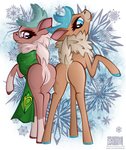 butt duo eyelashes eyewear female feral glasses lidded_eyes looking_at_viewer looking_back presenting presenting_hindquarters raised_tail rear_view scarf smile snowflake tail virenth them's_fightin'_herds cashmere_(tfh) velvet_reindeer_(tfh) deer mammal new_world_deer reindeer 2020 digital_media_(artwork) watermark cousins_(lore)