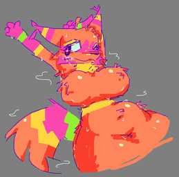 anthro armpit_fetish armpit_tuft arms_above_head belly big_breasts blush bodily_fluids breasts featureless_breasts female front_view green_markings markings multicolored_body musk navel nude orange_body pinata pink_markings raised_arms simple_background slightly_chubby slightly_chubby_anthro slightly_chubby_female smile solo sweat sweaty_armpit tail thick_thighs tuft wide_hips yellow_markings nofood_nodrinks animate_inanimate canid canine fox living_pinata mammal taur aliasing digital_drawing_(artwork) digital_media_(artwork) half-length_portrait microsoft_paint_(artwork) portrait