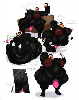 5_fingers 5_toes angry apology barefoot belly black_body black_fur burping butt clothing electronics feet fingers fur furniture male mirror mirror_selfie moobs musclegut muscular oral_vore overweight overweight_male phone selfie simple_background sitting. size_difference sofa text thong toes tongue tongue_out underwear vore white_background bobthetanuki disney goofy_(disney) pete_(disney) canid canine canis domestic_cat domestic_dog felid feline felis mammal hi_res