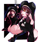 abstract_background alternate_costume alternate_species alternative_fashion bangs bedroom_eyes ben_day_dots big_breasts black_clothing black_eyeshadow black_headwear black_legwear black_thigh_highs blue_eyes blunt_bangs blush blush_stickers bound breasts brown_hair butt chain chained chained_cuffs clothing cuff_(restraint) ears_down eyelashes eyeshadow female fool's_hat goth hair half-closed_eyes hand_on_breast hat headgear headwear humanoid_pointy_ears jester leaning leaning_forward legwear long_sleeves looking_at_viewer looking_back looking_back_at_viewer makeup multicolored_eyes narrowed_eyes noseless not_furry pale_skin pivoted_ears red_eyes restraints seductive shackled shoulderless_topwear side_bangs sitting sitting_on_ground skull_accessory solo thigh_highs tongue tongue_out wrist_cuffs rabiitsfoots glitch_productions the_amazing_digital_circus pomni_(tadc) elf humanoid 2024 hi_res multiple_images shaded