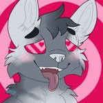 anthro blush eyebrows fur grey_body grey_fur heart_eyes heart_symbol hypnosis male mind_control open_mouth open_smile ringed_eyes smile solo tongue tongue_out izzyhime bow_(bowhuskers) canid canine canis mammal wolf 1:1 animated headshot_portrait hi_res portrait short_playtime