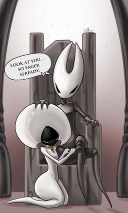 anthro chain chair choker dominant dominant_female duo female female/female furniture jewelry kneeling necklace nude slave throne darkmageorigin hollow_knight:_silksong hollow_knight_(franchise) team_cherry hornet_(hollow_knight) lace_(hollow_knight:_silksong) absurd_res hi_res