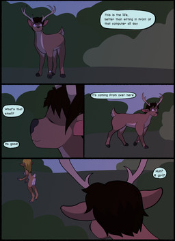 anthro antlers biped black_border black_hair blonde_hair border breasts brown_body brown_eyes brown_fur butt clock countershade_butt countershade_fur countershade_neck countershade_tail countershade_torso countershading duo female female_anthro feral front_view fur hair hooves horn looking_at_another male male_feral non-mammal_breasts nude nude_female nude_male one_eye_closed outside plant quadruped rear_view shrub side_view smile speech_bubble standing tail text watch white_body white_countershading frankenjade deer mammal 2020 absurd_res colored comic english_text hi_res shaded