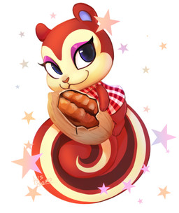 :3 anthro chibi clothing female food fruit holding_object nut_(fruit) plant shirt simple_background solo star topwear white_background dragonasis animal_crossing nintendo pecan_(animal_crossing) mammal rodent sciurid tree_squirrel