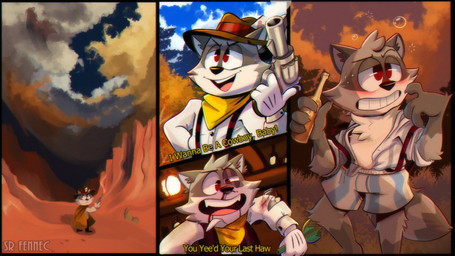 anthro black_nose blood bodily_fluids bottomwear clothing cowboy cowboy_hat cowboy_outfit detailed_background drunk fur grey_body grey_fur hat headgear headwear humanoid_hands male outside pants shirt solo substance_intoxication topwear underwear srfennec mammal procyonid raccoon 16:9 2020 hi_res widescreen