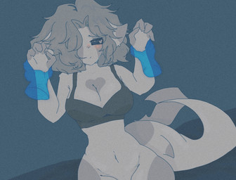 anthro bedroom_eyes big_breasts big_tail black_bra black_clothing black_underwear blush bound bra breasts clothing curvy_figure dominant dominant_anthro dominant_male duo female fluffy fluffy_fur fluffy_hair forced fur grey_body grey_fur grey_tail hair hand_grab hand_holding happy heart_(marking) holding_down holding_partner huge_tail lying male male/female markings narrowed_eyes nipple_outline non-mammal_breasts on_back pinned pinned_arms pinned_to_wall seductive shark_tail small_waist submissive submissive_anthro submissive_female tail thick_thighs thigh_gap underwear wide_hips nikelllow michelle_(nikelllow) aquatic felid feline fish hybrid mammal shark hi_res