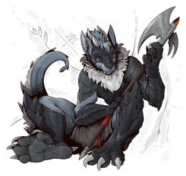 anthro axe claws feet foot_fetish male paws soles solo toes weapon kredri mythology nintendo pokemon dragon generation_4_pokemon lucario mythological_creature mythological_scalie pokemon_(species) scalie