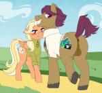 anus backsack balls blush bottomless clothed clothing duo female feral genitals looking_at_viewer looking_back male /d/non friendship_is_magic hasbro my_little_pony mane_allgood_(mlp) snap_shutter_(mlp) equid equine horse mammal pony 2019 aliasing digital_media_(artwork)