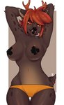 anthro brown_body brown_fur clothing female fur hair markings panties pasties red_eyes red_hair solo spots spotted_body underwear ebaluntik ahava deer mammal absurd_res hi_res