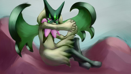 ambiguous_gender anthro looking_at_viewer religion sitting sitting_on_ground solo 2ndcomingofchamba nintendo pokemon generation_9_pokemon meowscarada pokemon_(species) 16:9 hi_res widescreen