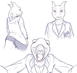anthro big_tail butt clothing coat fangs first_person_view gullet lab_coat leggings legwear looking_at_viewer male mouth_shot name_badge open_mouth pokemon_professor professor rear_view scientist solo spread_arms tail teeth thick_tail tight_leggings tongue topwear uvula conditional_dnp samagthrav2 nintendo pokemon generation_1_pokemon legendary_pokemon mewtwo pokemon_(species) absurd_res hi_res sketch