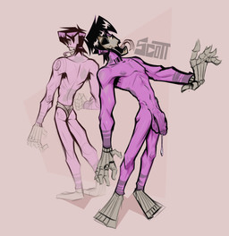 5_fingers 5_toes anthro balls big_penis black_hair bodily_fluids bone butt clothing dripping feet fingers foreskin front_view genital_fluids genitals glans hair half-erect humanoid_genitalia humanoid_penis male navel nipples nude partially_retracted_foreskin penis precum precum_drip purple_balls purple_body purple_butt purple_glans purple_nipples purple_penis purple_skin rear_view simple_background solo toes tongue tongue_out underwear white_background dracks scott_(dracks) undead zombie 2026 absurd_res digital_drawing_(artwork) digital_media_(artwork) hi_res