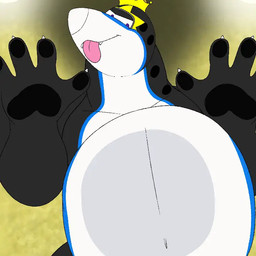 against_surface aircraft animated_webp anthro belly belly_on_glass belly_play belly_smother big_belly black_body blue_stripes claws crown headgear machine male on_glass overweight purple_eyes stripes vehicle white_belly white_claws yellow_star_symbol dolphinproject aeromorph living_aircraft living_machine living_vehicle 2d_animation animated motion_tweening