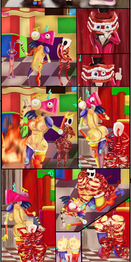 anthro anus big_breasts big_butt breasts bubble_butt butt butt_size_difference doll female genitals group group_sex huge_butt light-skinned_female male mask nude_anthro orange_body orange_skin rag_doll_(toy) sex vulva white_body white_skin wide_hips mr_torot glitch_productions the_amazing_digital_circus caine_(tadc) gangle_(tadc) jax_(tadc) kinger_(tadc) pomni_(tadc) ragatha_(tadc) zooble_(tadc) animate_inanimate digital_creature humanoid lagomorph leporid living_chess_piece living_doll living_mask living_toy mammal mouth_creature rabbit absurd_res comic hi_res nonbinary_(lore)