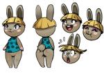 anthro bangs blonde_hair blush bowl_cut butt eyes_closed female hair simple_background solo white_background bittenhard animal_crossing nintendo bonbon_(animal_crossing) lagomorph leporid mammal rabbit 2013