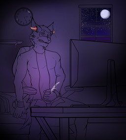 bodily_fluids clothed clothing computer cum cumshot ejaculation electronics genital_fluids gooning headphones hypnosis male mass_hypnosis masturbation mind_control partially_clothed solo spiral spiral_eyes submissive submissive_male unzipped unzipped_pants zipper caine_latrans_(artist) hypnovember hypnovember2025 animal_humanoid felid felid_humanoid feline feline_humanoid humanoid mammal mammal_humanoid hi_res