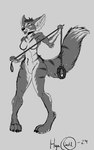 anthro breasts featureless_breasts featureless_crotch female holding_leash holding_object leash licking licking_lips medium_breasts solo striped_body stripes tongue hyacinth_luna blizzard_entertainment warcraft canid canine fox mammal vulpera 5:8 hi_res monochrome