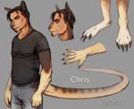 anthro clothed clothing facial_hair fur goatee hair male side_view smile solo tail text totesfleisch8 chris_(totesfleisch8) kangaroo macropod mammal marsupial english_text hi_res model_sheet shaded soft_shading