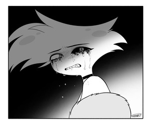 bodily_fluids choker clothed clothing crying jewelry makeup male mascara necklace running_makeup running_mascara solo tears enaic31 hazbin_hotel hellaverse angel_dust arachnid arthropod demon humanoid spider hi_res monochrome