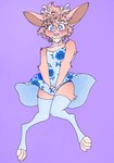 anthro antlers billowing_dress blue_clothing blue_eyes blue_panties blue_underwear blush clothed clothing clothing_lift covering covering_crotch crossdressing crossed_legs dress dress_lift embarrassed femboy floral_pattern flustered footwear hair horn legwear long_ears long_legs male panties pink_hair raised_clothing raised_dress socks solo thigh_highs thigh_socks underwear upskirt wind_lift nullenv the_seven_year_itch birch_the_jackadeer jackalope lagomorph mammal hi_res