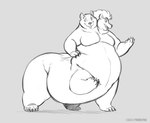 2_heads conjoined grey_background implied_transformation multi_head multifur nude open_mouth simple_background smile solo standing gillpanda truttle_(character) bear mammal taur 2016 greyscale hi_res monochrome