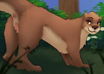 animal_genitalia animal_vulva anus black_nose brown_body brown_fur detailed_background eyelashes female feral forest fur genitals multicolored_body multicolored_fur orange_eyes pink_anus pink_vulva plant solo tail tan_body tan_fur tree two_tone_body two_tone_fur vulva nauticalcanine mammal mustelid otter absurd_res hi_res