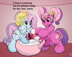 2022 accessory animate_inanimate anthro bodily_fluids bound bowl bulge cheerilee_(mlp_g3) container cum cum_in_bowl cum_in_container cumshot cutie_mark duo earth_pony ejaculation encasement equid equine excessive_cum excessive_genital_fluids femboy flower flower_in_hair genital_fluids hair hair_accessory hasbro horse kastmi living_plushie male mammal mlp_g3 my_little_pony my_little_pony_(2009) pigtails plant plushie plushsuit pony rainbow_dash_(g3) sex_toy teapot vibrator wand_vibrator