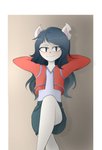 anthro blue_hair clothing fangs female hair jacket lying notched_ear on_back solo teeth topwear arkeus cartoon_hangover the_summoning claire_(the_summoning) domestic_cat felid feline felis mammal 2020 absurd_res hi_res