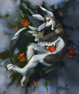 3_fingers 3_toes 4_ears anthro big_ears biped bird's-eye_view black_body black_claws black_feathers black_finger_claws black_fur black_sclera black_tail black_toe_claws black_wings chest_tuft claws countershade_torso countershading day detailed_background digitigrade dipstick_tail ear_markings feathered_wings feathers featureless_crotch feet finger_claws fingers flower fluffy fur grass grey_body hair head_tuft high-angle_view hindpaw light long_ears long_tail looking_at_viewer lying male male_anthro markings mouth_closed multi_ear multicolored_body multicolored_feathers multicolored_fur multicolored_tail multicolored_wings narrowed_eyes nature nude nude_anthro nude_male on_ground on_side outside pawpads paws pink_pawpads plant purple_eyes side_view snow solo spring tail tail_feathers tail_markings tail_tuft text toe_claws toes tree tuft tufted_fur two_tone_body two_tone_fur white_body white_countershading white_feathers white_fur white_inner_ear white_tail white_wings winged_arms wings atokasworld fyr_(fenrir784) avali avian bird 2026 absurd_res artist_name colored detailed digital_drawing_(artwork) digital_media_(artwork) digital_painting_(artwork) english_text full-length_portrait hi_res lineless painting_(artwork) portrait shaded signature maleherm_(lore)