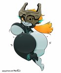 armor big_breasts big_butt breasts butt female fused_shadow hair headgear helmet hi_res huge_breasts huge_butt humanoid hyperflannel imp looking_at_viewer looking_back midna multicolored_body nintendo one_eye_obstructed orange_hair red_eyes side_boob smile solo text the_legend_of_zelda thick_thighs twili twilight_princess two_tone_body url wide_hips yellow_sclera