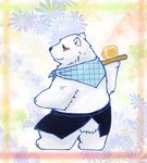 anthro apron blush butt clothed clothing fur kemono male slightly_chubby solo white_body white_fur snow_utamaru shirokuma_cafe shirokuma bear mammal polar_bear ursine 2012