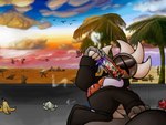 anthro beach belt bench black_belt black_bottomwear black_clothing black_eyeshadow black_pants black_suit blush bodily_fluids bottomwear breath business_suit claws clothing cloud collared_shirt deep_throat dripping eyelashes eyes_closed eyeshadow facial_horn femboy first_person_view food food_fetish food_play head_horn heat_(temperature) holding_food holding_object holding_popsicle horn internal internal_oral looking_pleasured looking_up makeup male messy necktie nose_horn on_bench oral oral_penetration palm_tree pants penetration plant popsicle popsicle_in_mouth popsicle_melting red_necktie saliva saliva_drip shirt side_view sitting sitting_on_bench sky skyscape solo_focus spiked_back suit sunset sweat tail tongue toony topwear trash tree white_clothing white_shirt white_topwear anonymous_artist angirasu dinosaur prehistoric_species reptile scalie 4:3 portrait three-quarter_portrait
