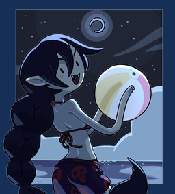 black_hair blush bottomwear breasts clothed clothing fangs female grey_body hair humanoid_pointy_ears long_hair looking_at_viewer not_furry open_mouth pointy_ears smile solo teeth toony discount-supervillain adventure_time cartoon_network marceline_abadeer demon humanoid mammal vampire alpha_channel digital_media_(artwork)