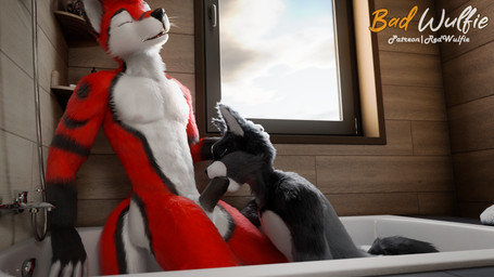 5_fingers anthro balls bath bathroom bathroom_sex bathtub biped black_nose blue_eyes claws digitigrade duo fellatio fingers fluffy fur genitals gloves_(marking) hair inside male male/male male_anthro markings nude oral pawpads paws penile penis realistic red_body red_fur sex shower toilet toilet_paper water whiskers white_body white_fur white_whiskers red_wulfie blender_cycles red_(red_wulfie) canid canine canis mammal wolf 3d_(artwork) absurd_res blender_(artwork) digital_media_(artwork) hi_res watermark