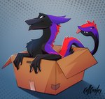 anthro box container halftone_background in_box in_container living_tail male pattern_background simple_background solo tail tail_head unusual_anatomy unusual_tail kellsmiley sergal digital_media_(artwork) halftone hi_res