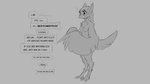 16:9 anthro avian beak bird blush breasts dialogue digital_drawing_(artwork) digital_media_(artwork) english_text eyebrows eyelashes feathers female grey_background monochrome nervous nipples non-mammal_breasts nude simple_background solo text watsup widescreen